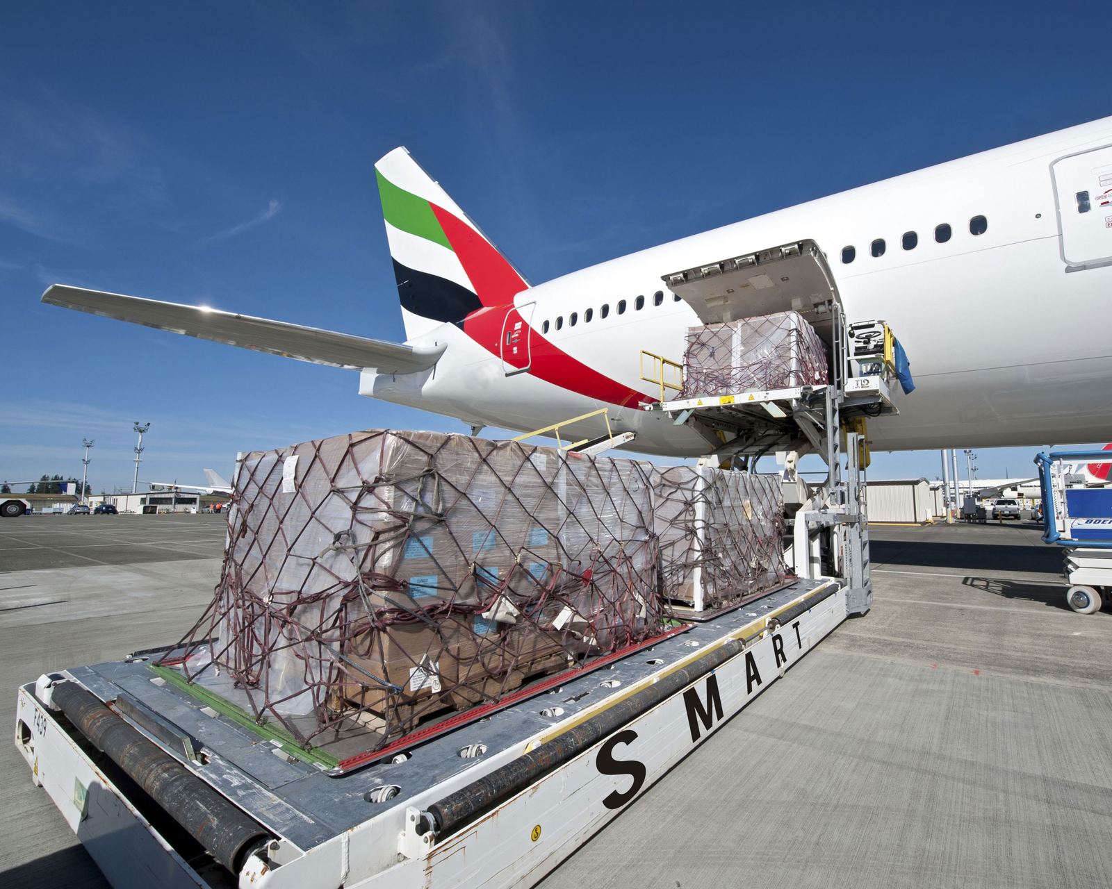 Cargo being loaded onto an aircraft